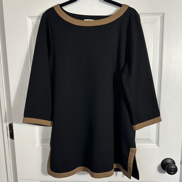 Coldwater Creek sz L/14 tunic, black w/brown trim, 3/4 sleeves, fall, autumn - Picture 1 of 10
